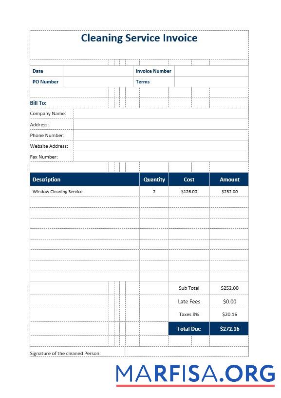 Downloadable Cleaning Service Invoice Template